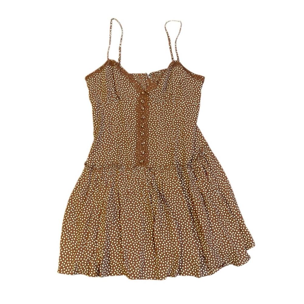 Reformation Citrus Brown Polka Dot Lace Trim Minidress 12 NWT Smoked Back Flirty